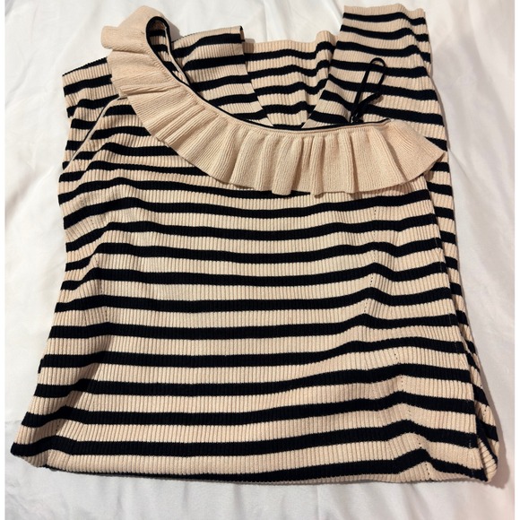 37 Orchard Kendall Kylie XL One Shoulder Ruffle Stripe Knit Midi Dress Ribbed - Picture 3 of 7